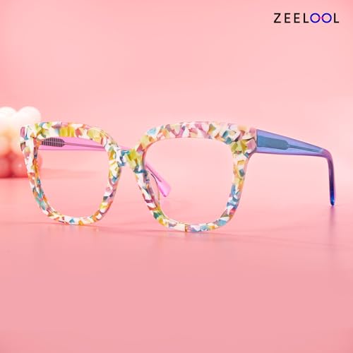 Image of Zeelool Glasses Frame for Women, Square Fashion Eyeglasses Eyewear Frame with Non-prescription Clear Lens & Spring Hinges ZJGA716969-06, Medium, Yellow