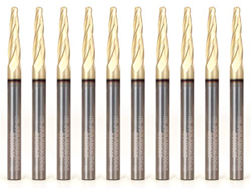 Image of YONICO Tapered Endmill Ball Nose Router Bits CNC Engraver Solid Carbide Spiral (10 Pack) 1 /8-Inch 1 /4-Inch Shank 37413-SC-10PK