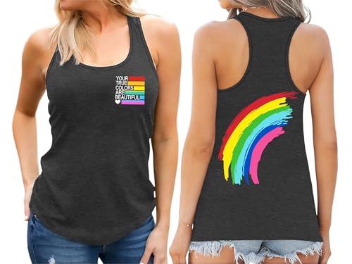 Image of Ithalt Pride Tank Top for Women LGBT Rainbow Flag Shirt Love Heart Graphic Tee Lesbian Gay Pride Sleeveless Vest