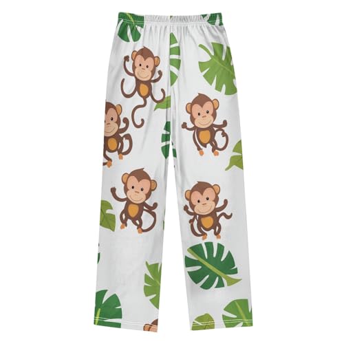 Monkey Tropical Leaf Boys Long Pants Soft Trousers Elastic Waist Kids Lounge Bottoms with Pockets S-XL2