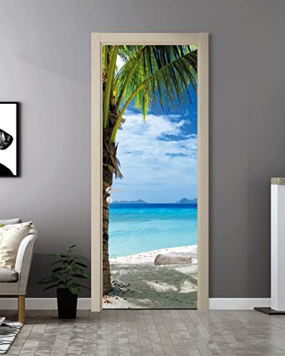 Door Decal - Flfk 3D Door Sticker Peel And Stick, Removable Self-Adhesive Beach Door Wallpaper For Home Decor, 30.3 "W X 78.7 "L, Set Of 2 Sheets #TOP2