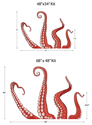 Wallums – Octopus Tentacles Printed Wall Decals For Bathroom, Ocean Murals Peel And Stick, Repositionable Underwater Decals For Walls, Blue Colored Octopus Decor, 48 X 34 Inches Vinyl Wall Decal #TOP3