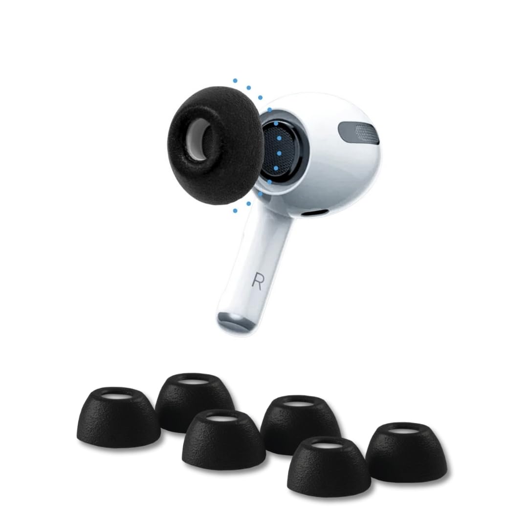 Comply 3.0 Premium piankowe zatyczki do uszu, kompatybilne z Apple AirPods Pro Gen 1 i 2, duży rozmiar, nowa edycja limitowana, Phantom Black, 3 pary, izolacja Superior Noise, Made in The USA