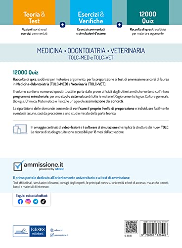 Editest. Medicina, Odontoiatria, Veterinaria. 12000 Quiz. Con Software Di Simulazione - 2