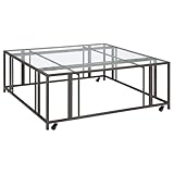 Coaster Home Furnishings - Adri - Square Glass Top Coffee Table with Geometric Base and Smooth-Rolling Casters - Contemporary - Living Room - Black Nickel - 710178
