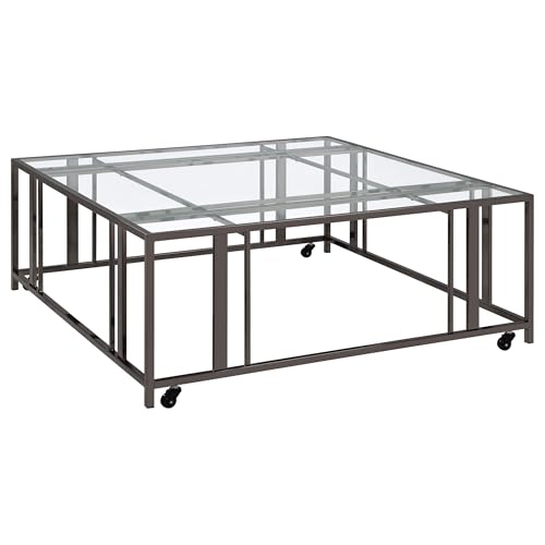 Coaster Home Furnishings - Adri - Square Glass Top Coffee Table with Geometric Base and Smooth-Rolling Casters - Contemporary - Living Room - Black Nickel - 710178