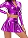Kepblom Women's Metallic Mini Skirt : Sexy Shiny Pleated Skirts for Festival Costumes, Rave Party, Purple,L