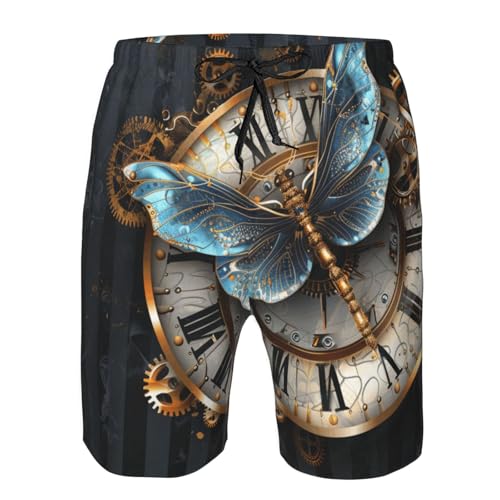 Men's Quick Dry Swim Shorts Dragonfly Gears Striped Steampunk Dark Beach Trunks with Pockets3