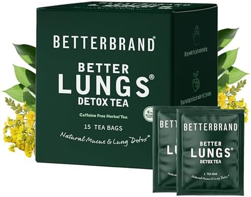 Betterbrand Mullein Tea Bags for Lung Detox - Respiratory Support with Thyme, Elderberry, Ginseng, Ginger, Caffeine Free Herbal Blend - 15 Tea Bags (Pack of 1)