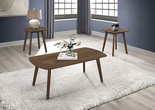 Lexicon Elle 3-Piece Occasional Table Set, Mid-Century Modern Coffee Table with 2 End Tables, Walnut Wood Veneer Finish, Living Room Furniture Set, Cocktail Side & Chairside Tables for Home