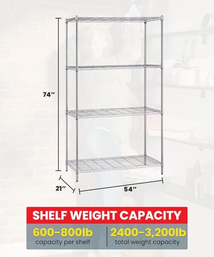 Quantum Storage Systems WR74-2154C Starter Kit Wire Shelves Chrome 4 Shelves 74" H x 54" W x 21" D