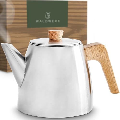 WALDWERK Teiera con Infusore – Teiera termica a doppia parete – Teiera con filtro in acciaio inox 304 – Infusiera con manici in vero legno di quercia – Teiera 100% antigoccia