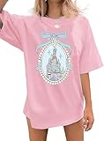 jusgai Magic Kingdom Tshirts for Women Cute Castle Shirt Oversized Bows Graphic Tee Family Vacation Short Sleeve Tops(Pink,Large)