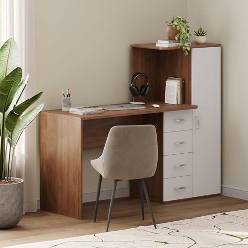 Image of Wakefit Lunark Engineered Wood Study Table - Columbian Walnut & Frosty White