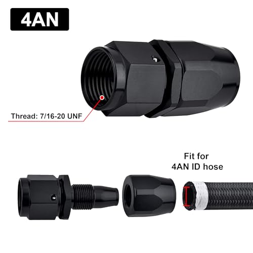 Image of EVIL ENERGY 4AN Hose End Fitting Straight Swivel for CPE Braided Hose Black 2PCS