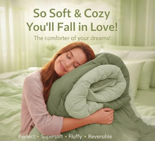 Image of Dual Tone Reversible Ultra-Soft Heavy Glace Cotton AC Comforter Double Bed | 90x100 Inch |Filled with Pure Microfiber | All-Season Premium Comforter (Mist Green)