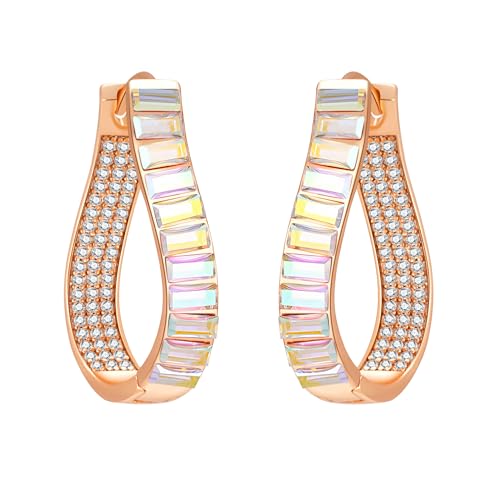 Austrian Crystal Hoop Earrings for Women Pave Oval Hoop Earrings for Women 14K Gold Plated Hypoallergenic Jewelry Gift