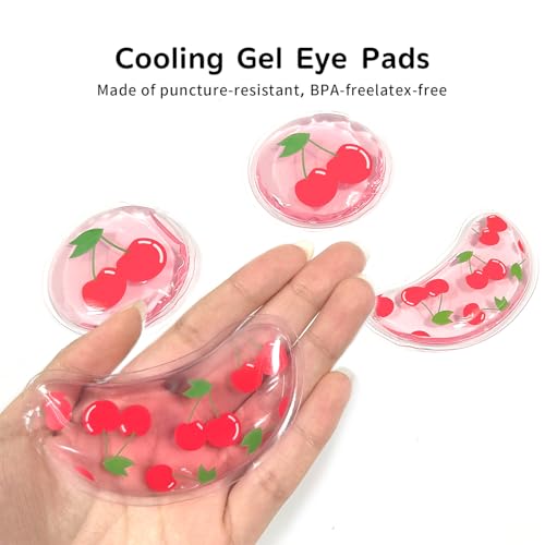 Image of 4PCS Gel Eye Ice Pack Set, Cold & Hot Compress, Reusable Cooling Gel Pads for Strain Relief, Relaxation, SPA and Sleep(Cherries)