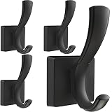 TOFIIGREM Black Hooks for Wall Towel Hooks, Heavy Duty Thick Aluminum Alloy Entryway Coat Hooks for Hanging Key Robe Hat Backpack, Wall Mount Towel Hooks Bath Kitchen Garage Hooks(4 Pack, Black)