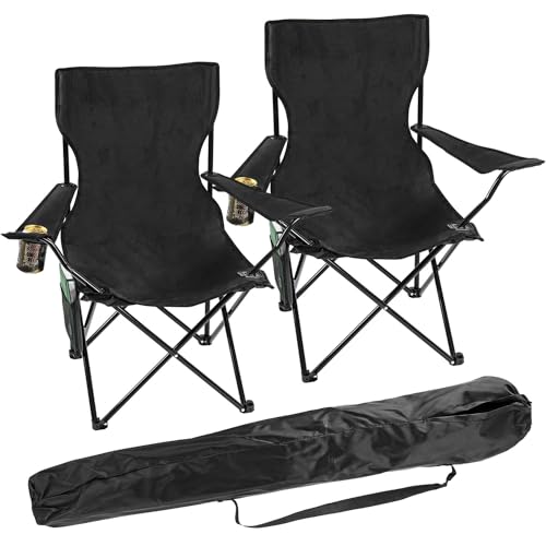 Taylor & Brown Set of 2 Lightweight Folding Camp Chair – Portable Chairs with Cup Holder, Side Pocket and Bag Perfect for Camping, Festivals, Garden, Fishing, Beach and BBQs, Black