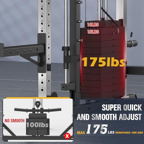 Smith Machine with Weight Stacks, Heavy Duty Home Gym System Power Cage Cable Crossover Machine Multi-Functional Trainer 350lbs Weigh Stack Ratio 1:1