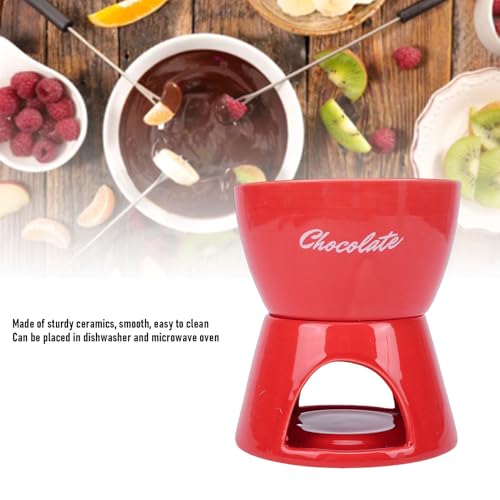 Pssopp Cheese Fondue Pot Set, Ceramic Chocolate Melting Pot with Fork Stand for Home Party Ice Cream Desserts (Red English Style) - Thumbnail 7