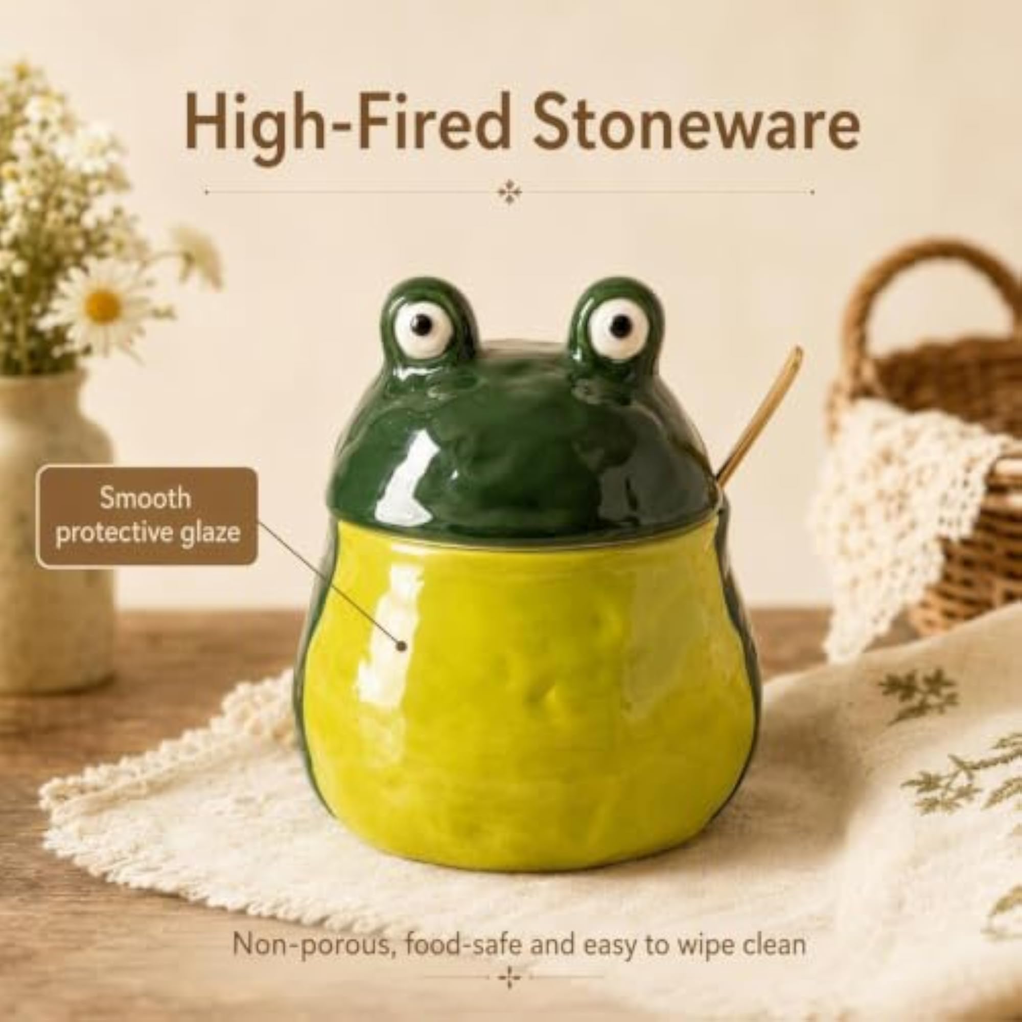 Ceramic Frog Salt Cellar With Lid, Sugar Bowl Container