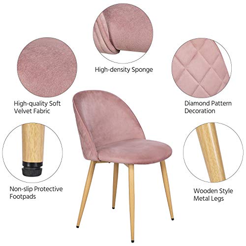 Yaheetech Velvet Dining Chairs Accent Kitchen Chair Living Room Chair For Vanity/Makeup/Leisure Upholstered Side Chairs With Soft Velvet Seat Backrest Metal Legs Set Of 2, Pink #TOP4