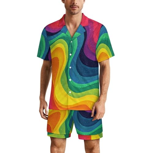 Funny Prints Men's Short Sleeve Button Down Pajama Set Summer Lightweight Soft Sleepwear Two-Pieces Loungewear