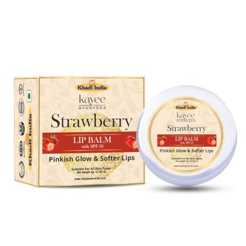 Image of Khadi Kayee Ayurveda Strawberry Lip Balm for Dry & Chapped Lips | Natural Hydration & Nourishment | Soft, Smooth & Pink Lips - 6GM
