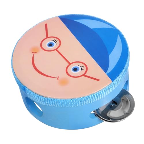 VICASKY 子供用木製タンバリン カートゥーン柄 木製手持ちドラム ベル付き 属ジングル楽器 持ちやすい設計 早期音楽教育向けパーカッション アイテム