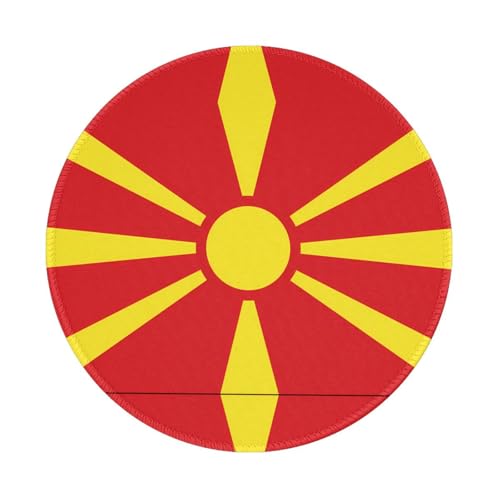 Tapis de souris rond drapeau de la Macédoine du Nord, base en caoutchouc antidérapant, idéal pour le bureau et les jeux, tapis de souris de bureau 20,3 cm