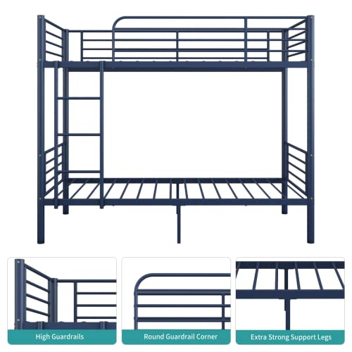 Alohappy Bunk Bed Twin Over Twin,Heavy Duty Metal Twin Bunk Beds Frame With Removable Ladder,No Box Spring Needed,Space-Saving,Easy To Climb,Urban Industrial Style(Dark Blue) #TOP4