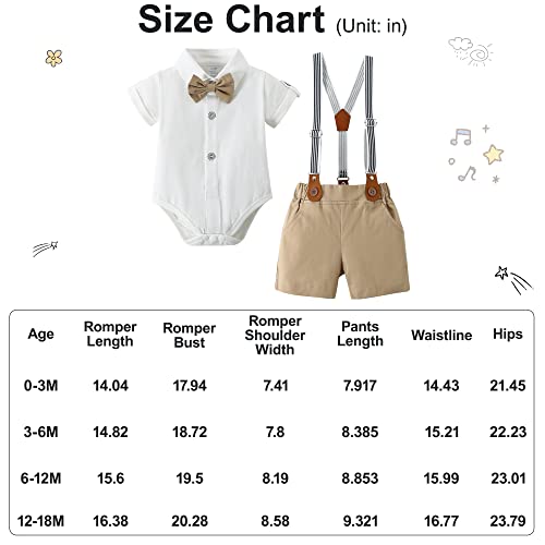 Disaur Baby Boy Clothes Suits,Infant Gentleman Outfits Short Sleeves Romper +Bowtie + Suspender Pants Wedding Set 0-18 Months(White,3-6Months) #TOP7