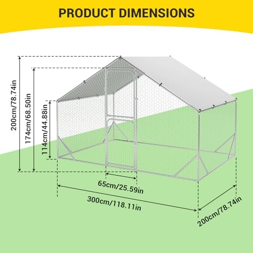 9.8X6.5x6.5FT, Large Walk in Chicken Run Pen Cage, Metal Coop Clearance with Double Door, Chicken Runs for Yard with Cover, Outdoor Cages for Chickens and Range Poultry, Large Chicken Coops - 1