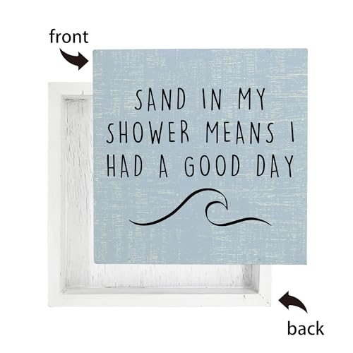 Qvapt Beach Wooden Sign,Coastal Bathroom Signs,Beach Theme Bathroom Decor,Sand in My Shower Means I Had a Great Day Wood Box Sign,Coastal Easter Decor for Home House Table Desk Shelf - Image 6