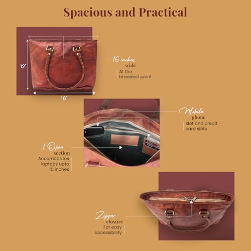Image of Firu-Handmade Leather Tote Bag for Women Vintage Genuine Leather Purses for Women Handbag