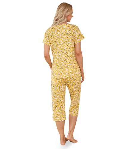 Image of ENJOYNIGHT Womens Pajama Sets Cotton Pj Set Short Sleeve Top With Capri Pants Sleepwear 2 Piece Lounge Set