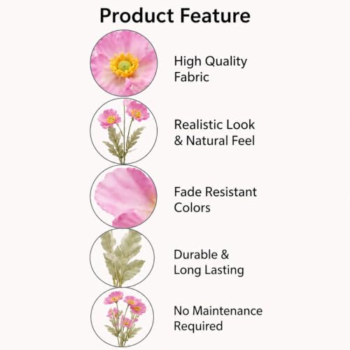 Image of CURATED CART Artificial Flowers Bunch of 2 Poppy Purple Flowers, 70cm Real Touch Fabric Flowers with Stems, 4 Blooming Heads, Fake Flowers for Home Decor, Party, Wedding, Party Decorations