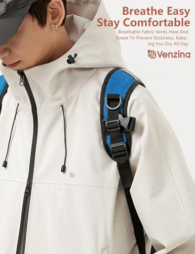 Image of Venzina Men's Waterproof Rain Jacket-Lightweight Windbreaker with Color Block Design, Breathable for Urban Outdoor, Daily Commuting I Fashion Unisex Couple Jacket