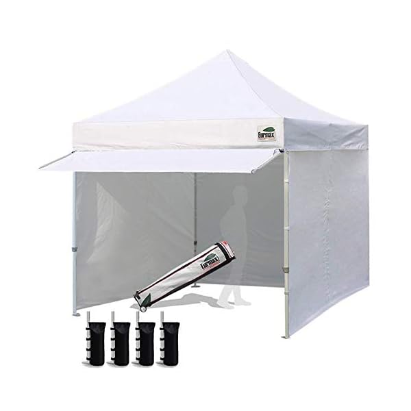 Eurmax usa 10 x 10 pop up canopy commercial tent outdoor party canopies with 4 removable zippered sidewalls and roller bag bonus 4 canopy sand bags 24 squre ft extended awningwhite  urban country home decor