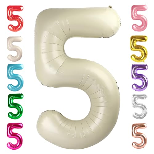 Image of 5 Balloon Numbers Birthday Decorations, 40In Cream Balloons for Men Women | Eye-catching Appearance, Perfect Decorative Centerpieces, Convenient Self-sealing Structure, Widely for Various Occasions