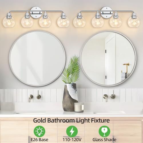 Image of Bathroom Light Fixtures Chrome Vanity Light 27 Inch Silver 4 Light