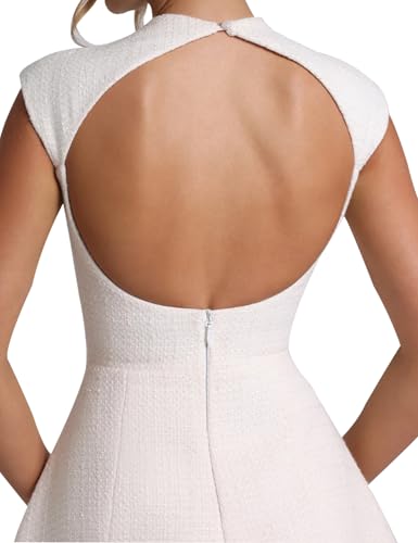 SHESEEWORLD Women's Cap Sleeve Mock Neck Sexy Cutout Backless Button Mini Dress A Line High Waist Slim Cocktail Party Dresses4