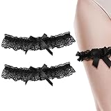 LEPZUR 2 Pezzi Giarrettiera Nera per Donna, Reggicalze in Pizzo Regolabile per Coscia - Gi...