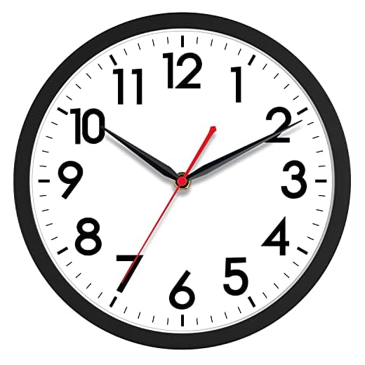 AKCISOT Wall Clock 10 Inch Silent Non-Ticking Modern Clocks Battery Operated - Analog Small Classic for Office, Home, Bathroom, Kitchen, Bedroom, School, Living Room(Black)