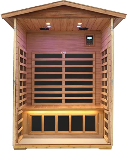 Image of LTCCDSS Ultra-Low EMF Mahogany Outdoor Sauna 2-Person, Far Infrared Saunas for Home, EMF 0.1-1mG, 6 Carbon Crystal Heaters, 360 Full Enclosure, Bluetooth & Chromotherapy, 57.8 * 40.5 * 81.1 inch