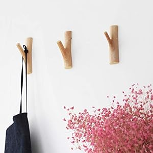 JUSTDOLIFE 3PCS Coat Hook Handmade Decorative Retro Wood Branch Wall Hook for Home Decor