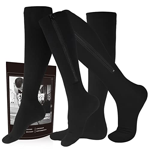 Image of cerpite Zipper Compression Socks, 2 Pairs 15-20 mmHg Closed Toe Compression Stockings for Men Women