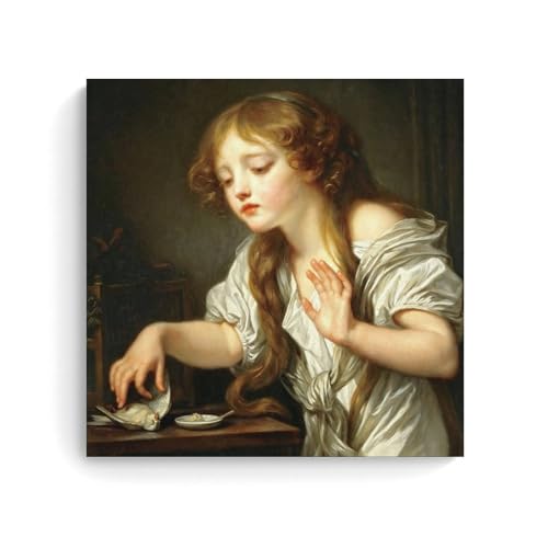 Toile Greuze oiseau mort 50x50 cm, tableau suspendu, reproduction peinture décoration murale